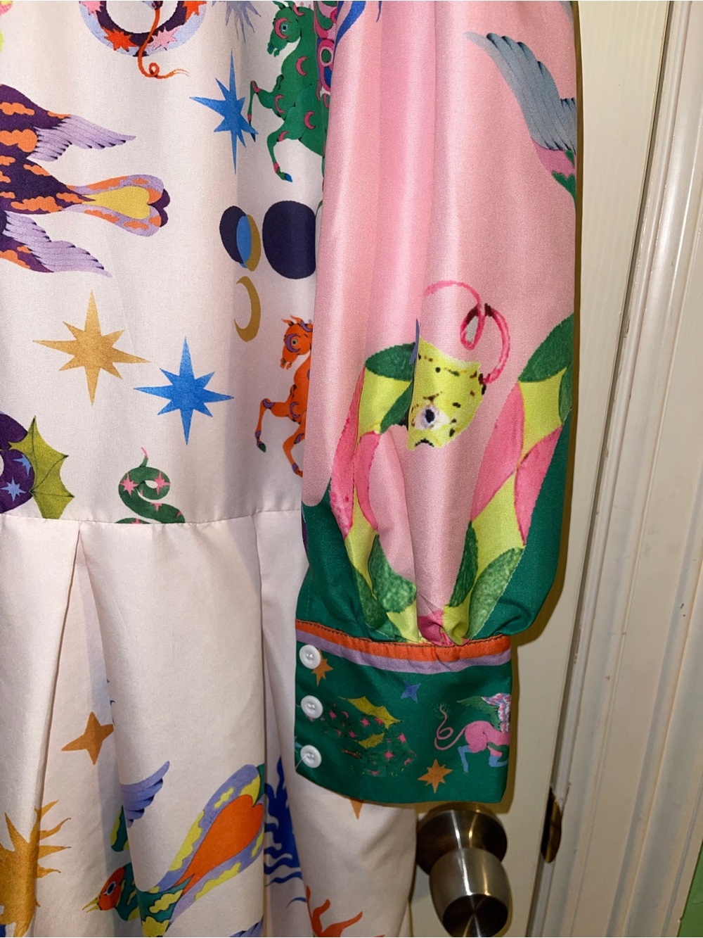 Multicolor Fantasy Print Long Sleeve Dress - Large - Picture 4 of 16
